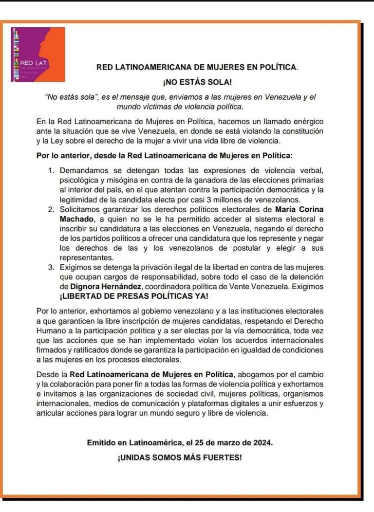 Red Latinoamericana de Mujeres en Política: ¡NO ESTÁS SOLA!